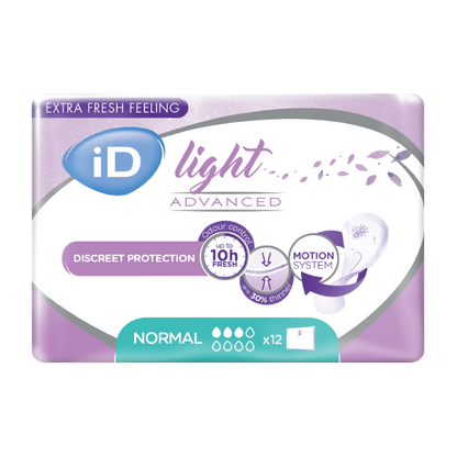 Ontex - Protection urinaire femme iD Light Advanced Normal - Carton de 12 sachets de 12 Pièces