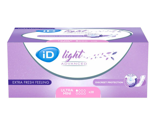 Ontex - Protection urinaire femme iD light Ultra Mini - Carton de 12 Boites de 28 pièces