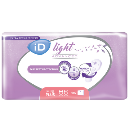 Ontex - Protection urinaire femme iD Light Advanced Mini Plus - Carton de 18 sachets de 16 Pièces