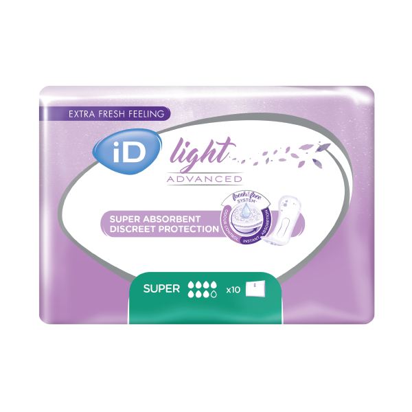 Ontex - Protection urinaire femme iD Light Advanced Super - Carton de 12 Sachets de 10 Pièces