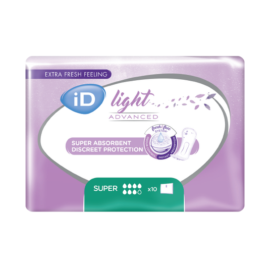 Ontex - Protection urinaire femme iD Light Advanced Super - Carton de 12 Sachets de 10 Pièces