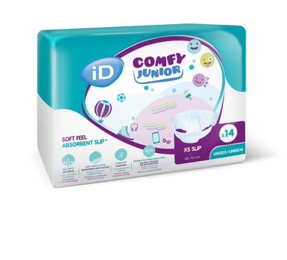 iD Comfy Junior Slip XS – Protection anatomique haute absorption pour enfants et adolescents - Sachet de 14 pièces