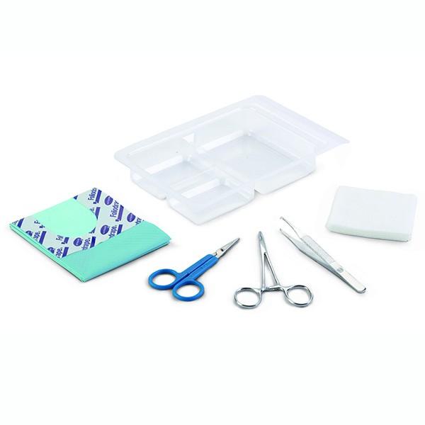 HARTMANN - Set suture avec ciseaux pointus en métal, porte-aiguille en métal,  pince Adson à griffes en métal et compresses - 1 set