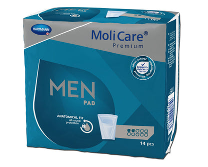 HARTMANN - MoliCare Premium Men Pad - Protection urinaire pour homme 2 gouttes - Sachet de 14 pièces
