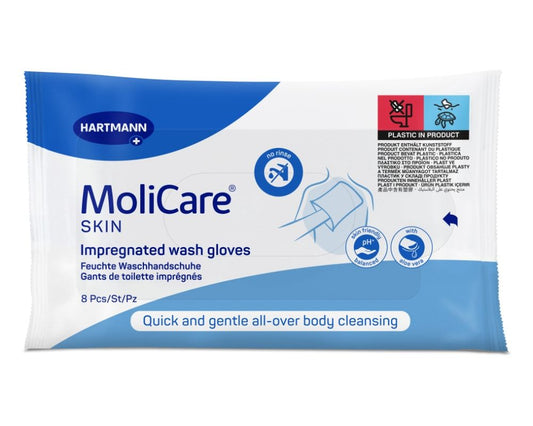 HARTMANN - MoliCare Skin - Gants de toilette imprégnés - Carton de 24 Sachets de 8 pièces