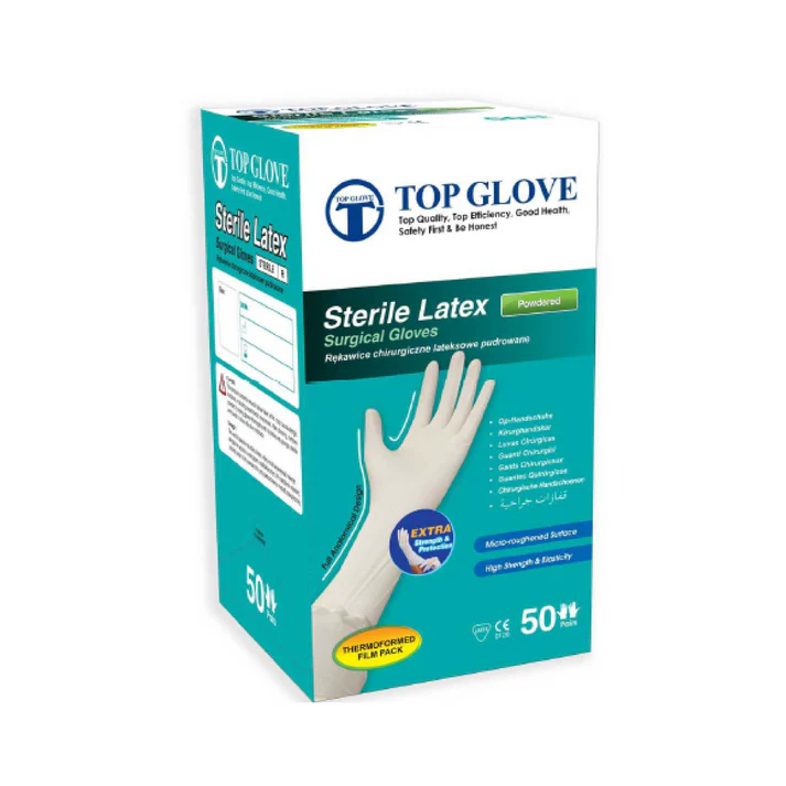 TOP GLOVES - Gants chirurgicaux stériles en latex poudrés - 50 paires