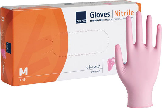 Abena - Gants d'examen nitrile en rose non poudrés 240mm - Boite de 100 pièces